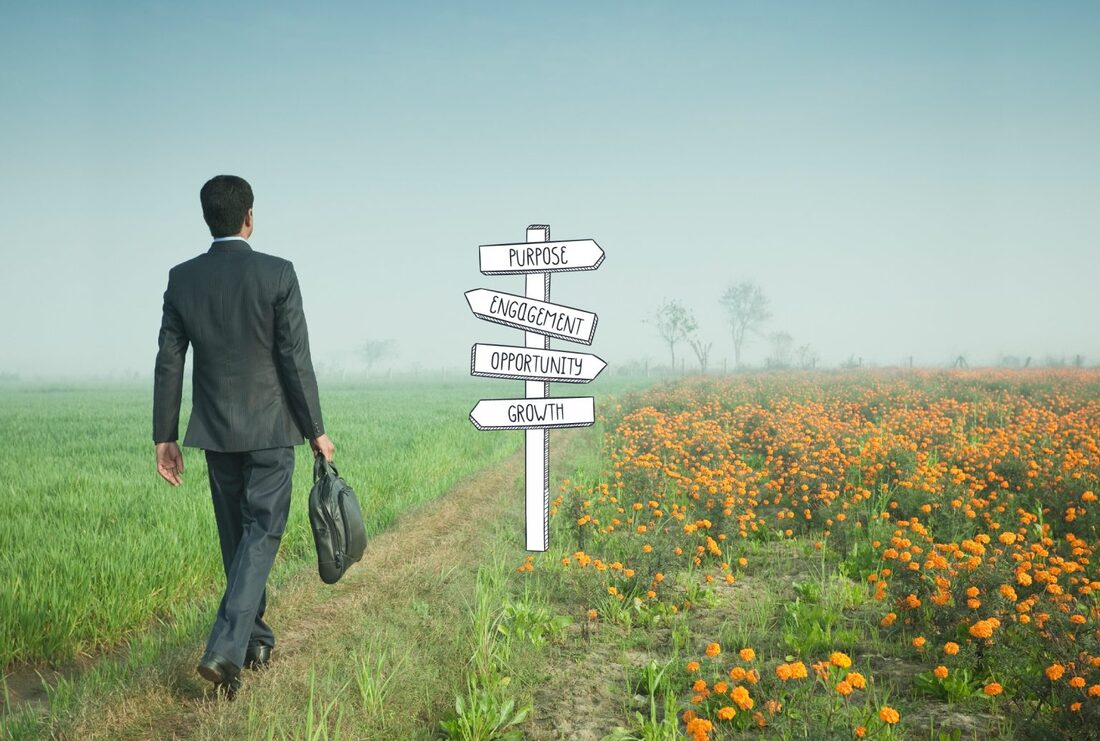 Sales Candidate walking through a field